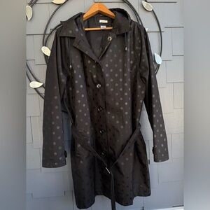 Capelli New York Womens Polka Dot Trench Coat Rain Jacket XL Black